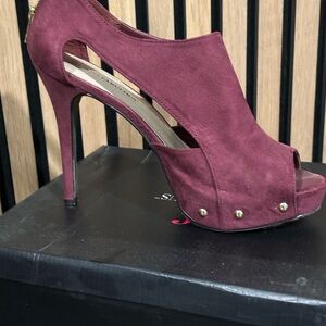 C Label Burgundy Peep-Toe Heels